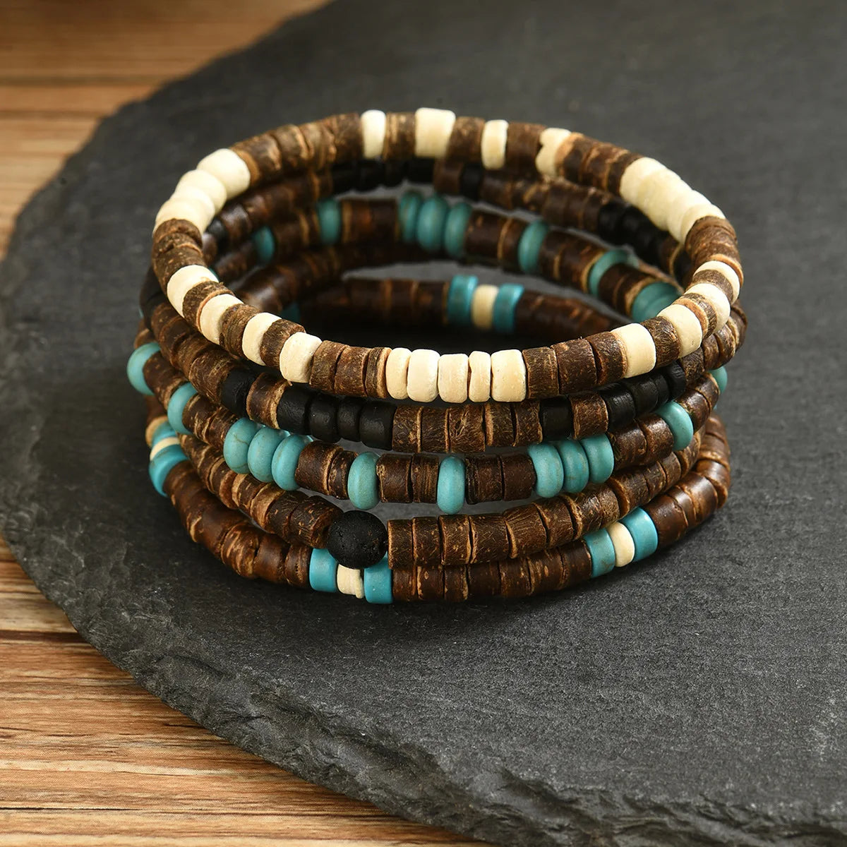 5-piece Bohemian Coconut Shell Beaded Elastic Thread Bracelet - Unisex - The Best Gift to Give