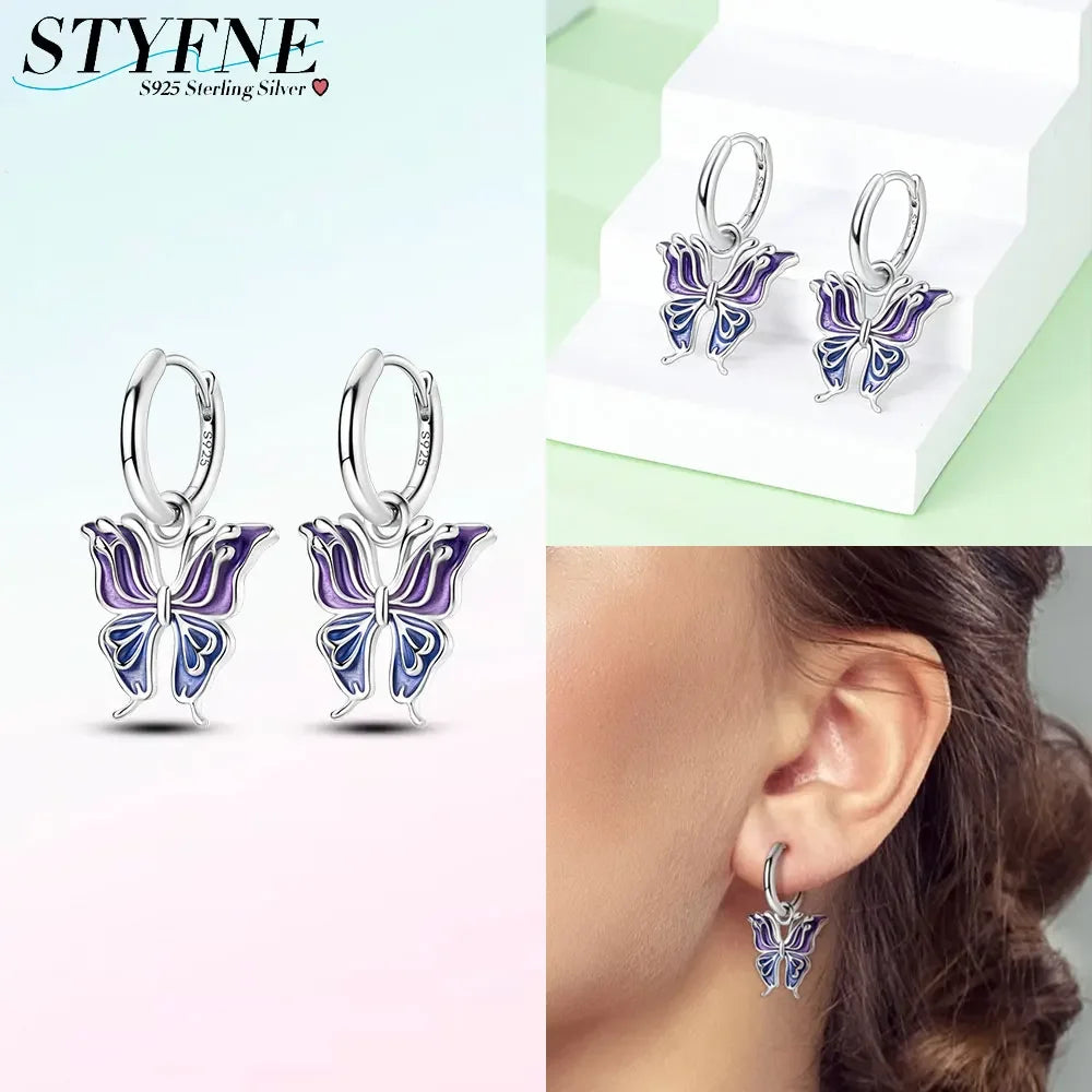 Earrings Woman 925 Silver Cherry Pear Apple Butterfly Sunflower Hoop Earrings for Women Engagement Birthday Fine Jewelry Gift