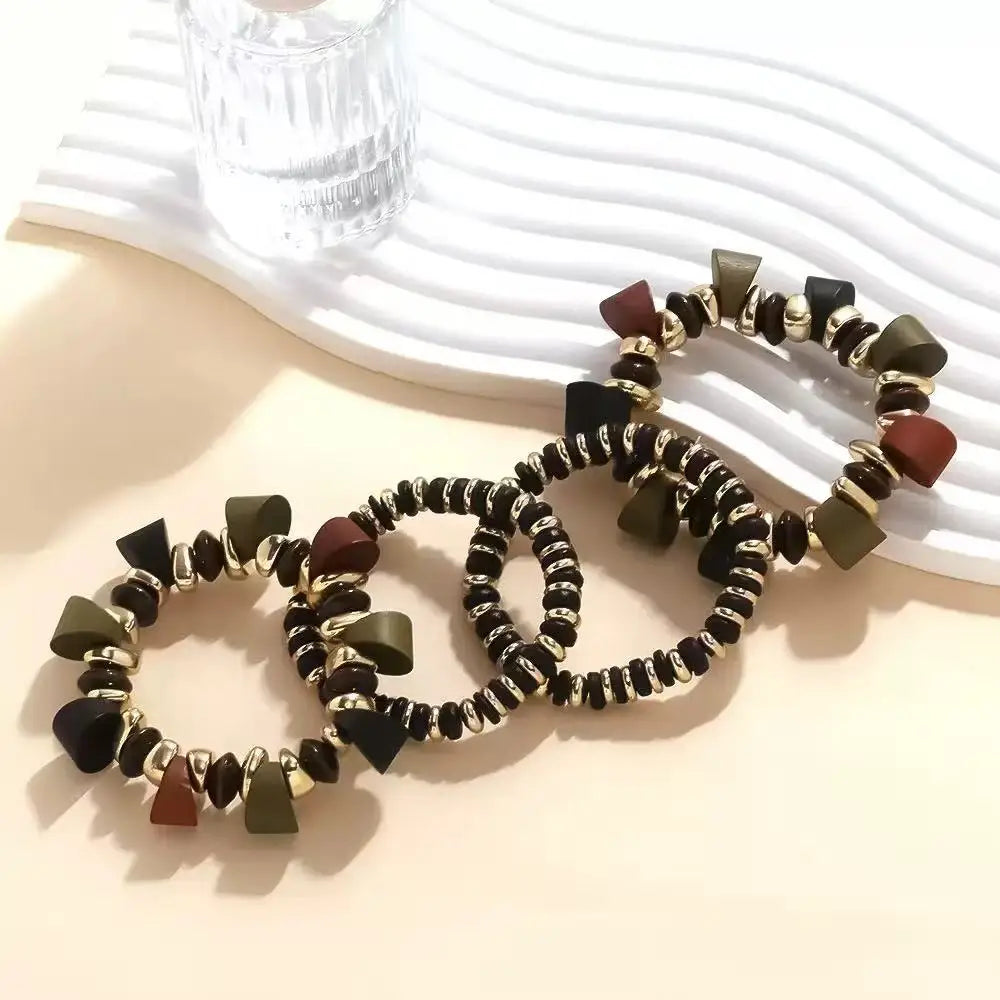 Zvoijio New 2025 Handmade Geometric Wood Beaded Resin Chain Necklace