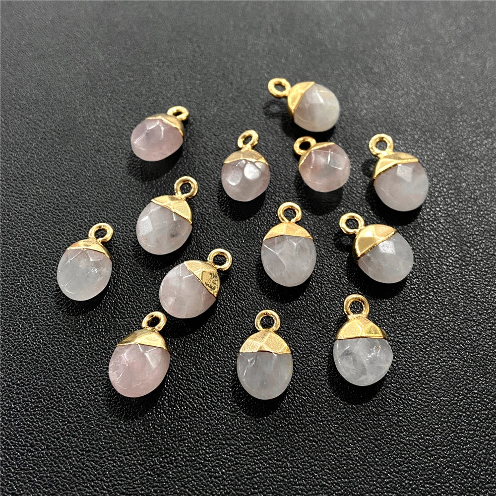 6x10mm Natural Faceted Oval Shape Stone Pendant Chalcedony Quartz Howlite Charms For Jewelry Making DIY Earring Accessories 5Pcs