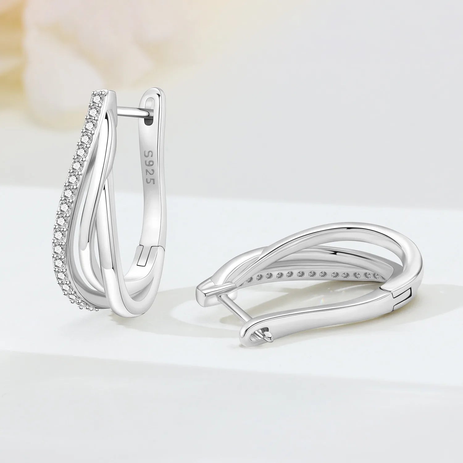 PANPOKI S925 Sterling Silver Silver Three Circle Curved Earrings Versatile Hoop Earrings For Women Jewelry Original Party Gifts