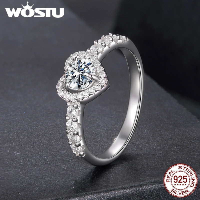 WOSTU 0.5CT Moissanite Solitaire Engagement Ring for Women, 925 Silver Diamond Cut Heart Promise Rings Multi Gems Band Anillos