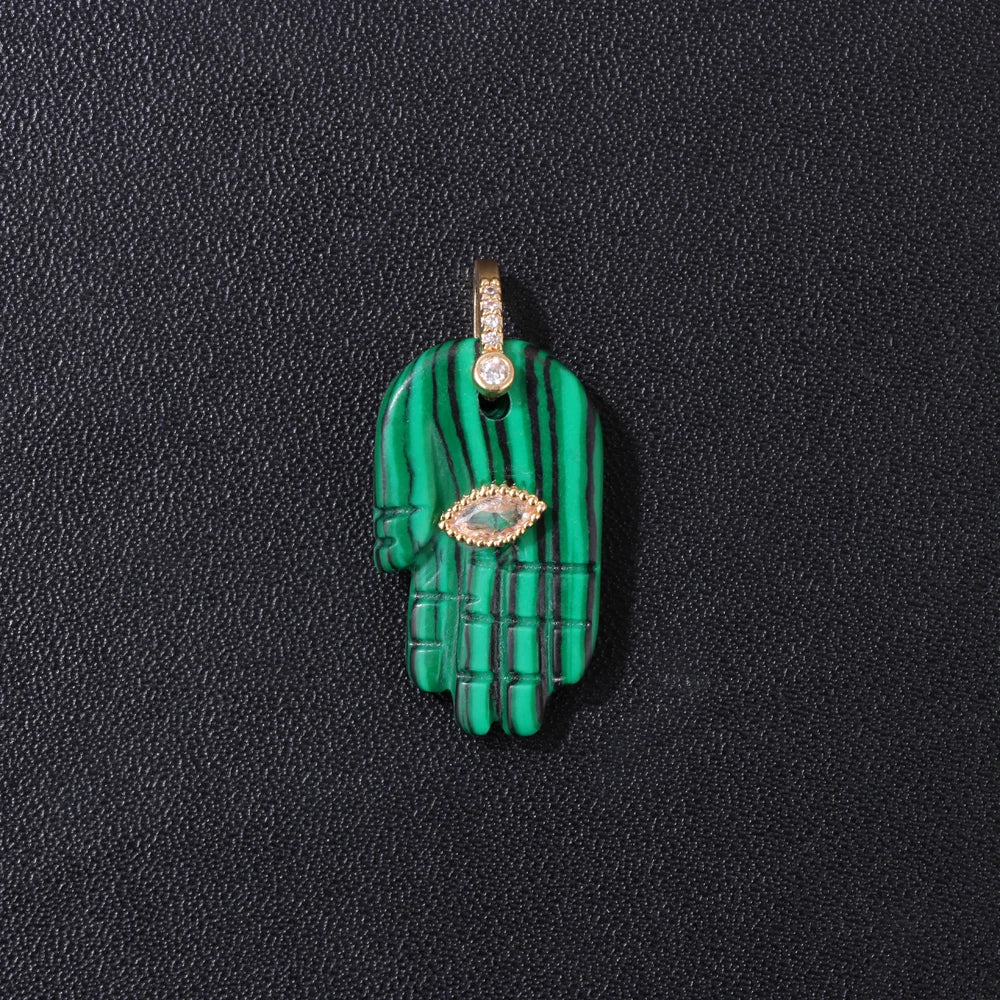 1PC Fatima Hand Gem Pendant Natural Rose Quartzs Opal Malachite Turquoises Evil Eye Charms DIY Necklace Bracelets Earrings
