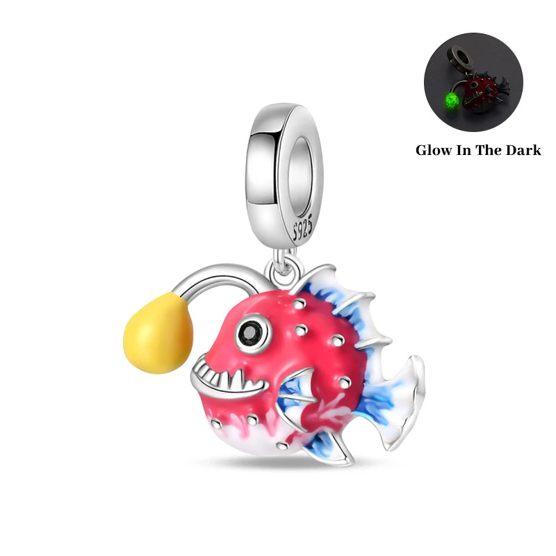 Summer Charms 925 Silver Luminous Lantern Fish Whale Ocean Beach Beads Fit 3mm 925 Original Bracelet DIY Cool Jewelry Making