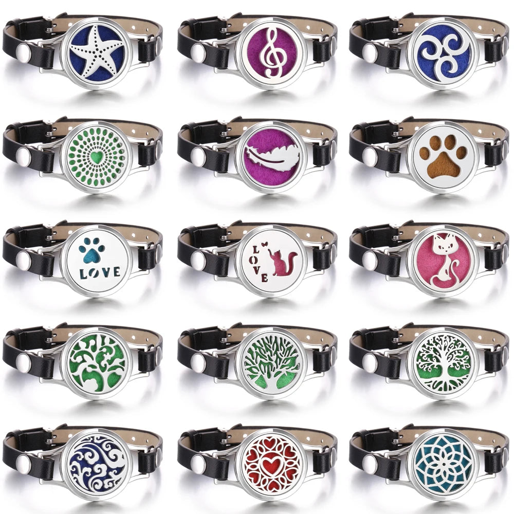 10PCS/lot Wholesale Aromatherapy Diffuser Bracelet DIY Metal Leather Aroma Perfume Essential Oil Diffuser Bracelet for Women Men