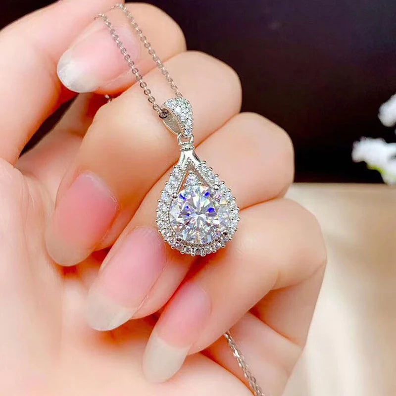 OXTAO 18K White Gold Moissanite Water Drop Necklace Pendant Female Jewelry GRA Certified 925 Sterling Silver Anniversary Gift