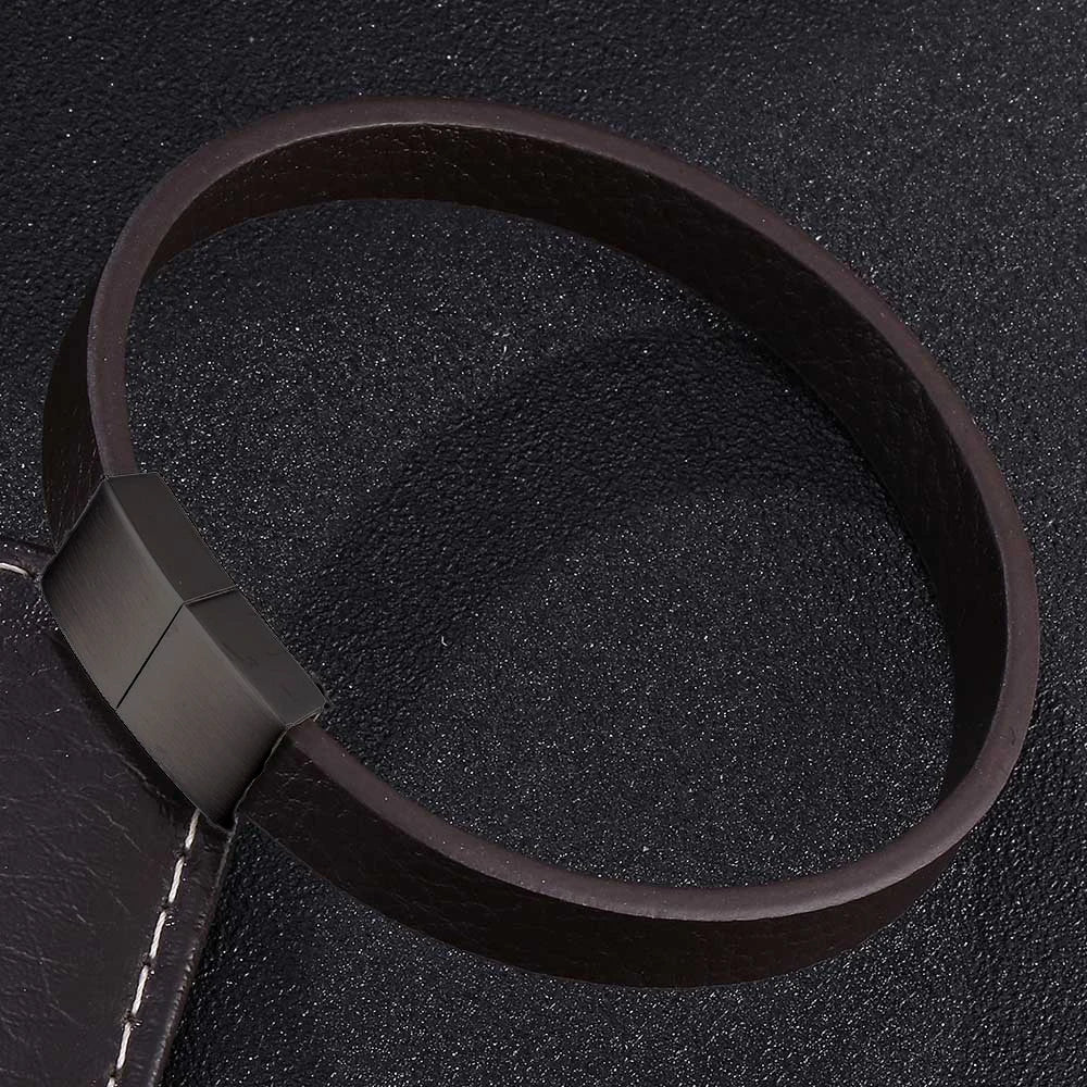 MKENDN 10mm Wide Black Genuine Leather Cuff Bracelet For Hand Wrist Wristband Men Woman Punk Bangle Couple Jewelry Gift