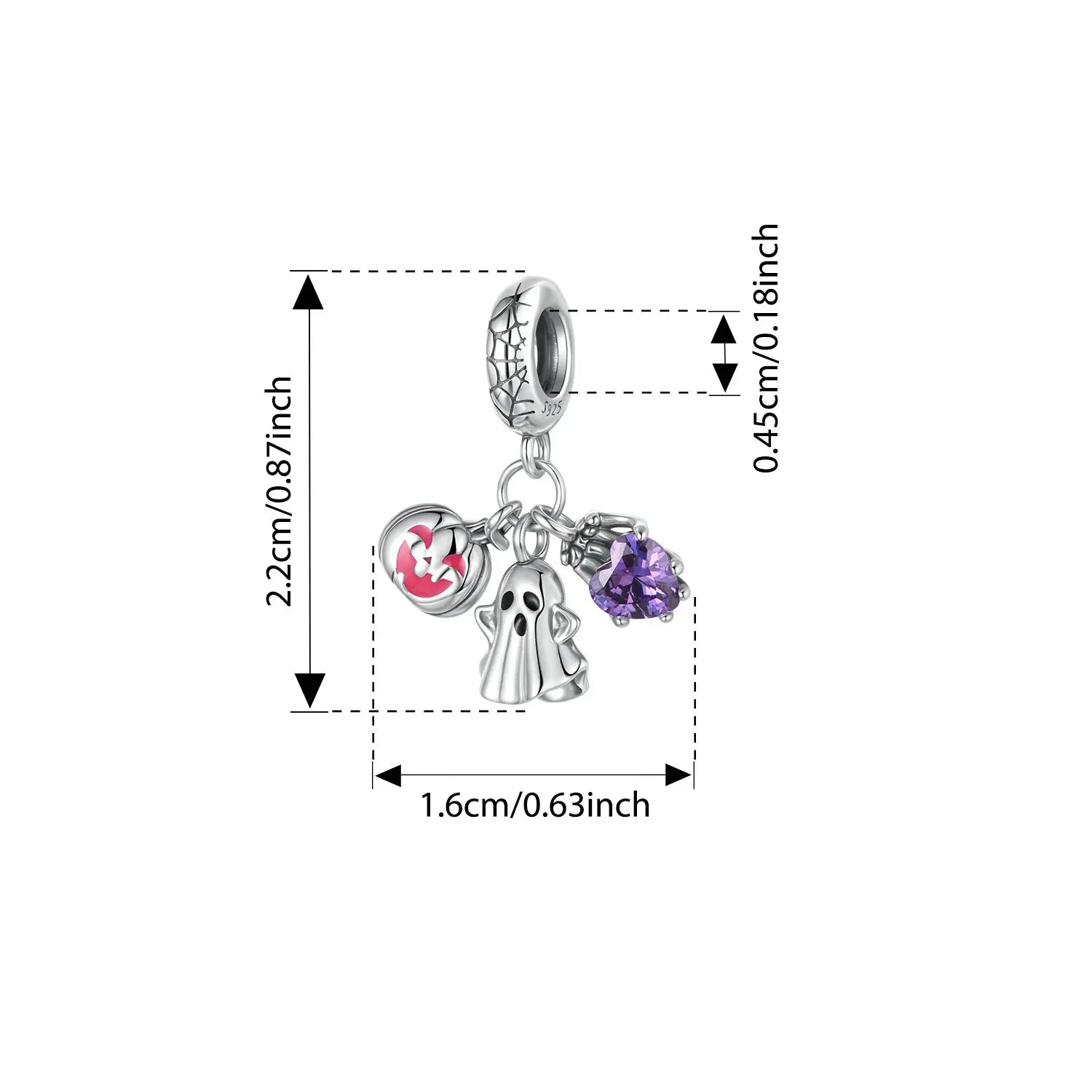 BISAER 925 Sterling Silver Halloween Skull & Pumpkin Charm Bead Pumpkin Cat Magic Crystal Pendant for Women DIY Bracelet Jewelry