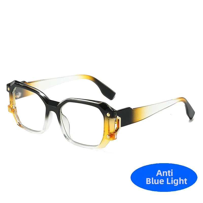 2025 Square Rivets Anti Blue Light Computer Glasses Trendy Large Frame Optical Spectacles Glasses Clear Lens Oversized Glasses