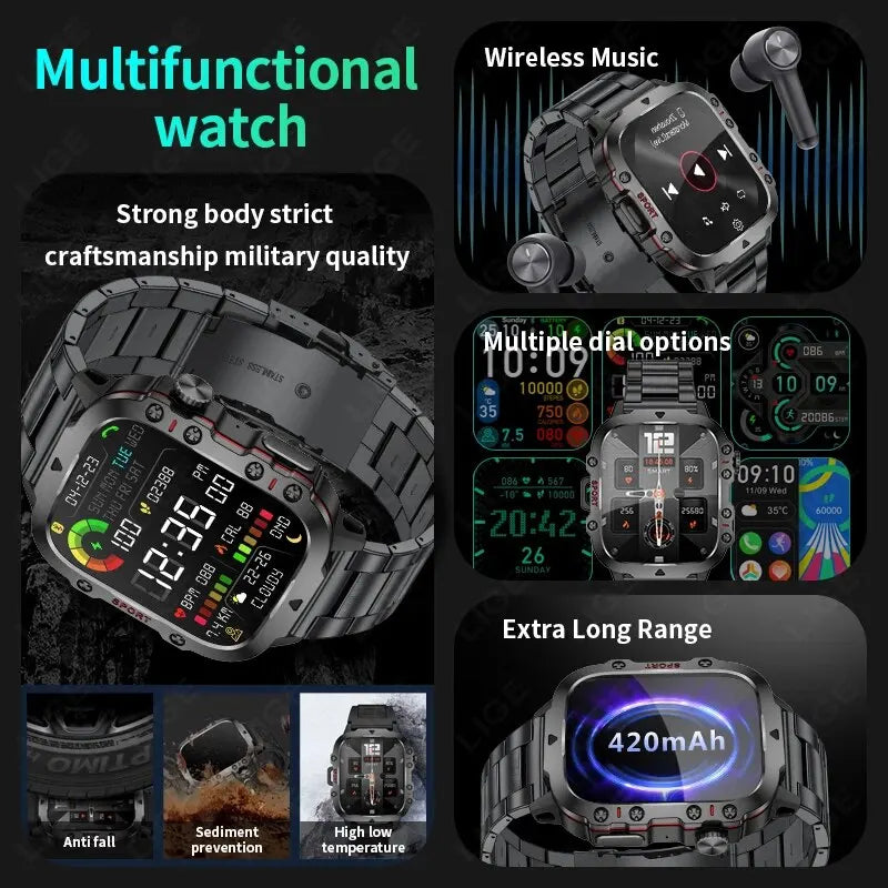 LIGE New Smart Watch 1.96 Inch Screen 420 MAh Bluetooth Call Voice Assistant Watch Sports Fitness Waterproof Smartwatch For Men - Madeinsea©