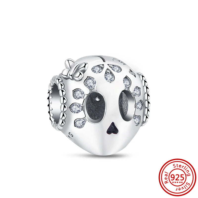 Authentic 100% 925 Sterling Silver Fit Original Pantaro Charms Bracelet Heart Round Style Simple Beads Women DIY Jewelry Making