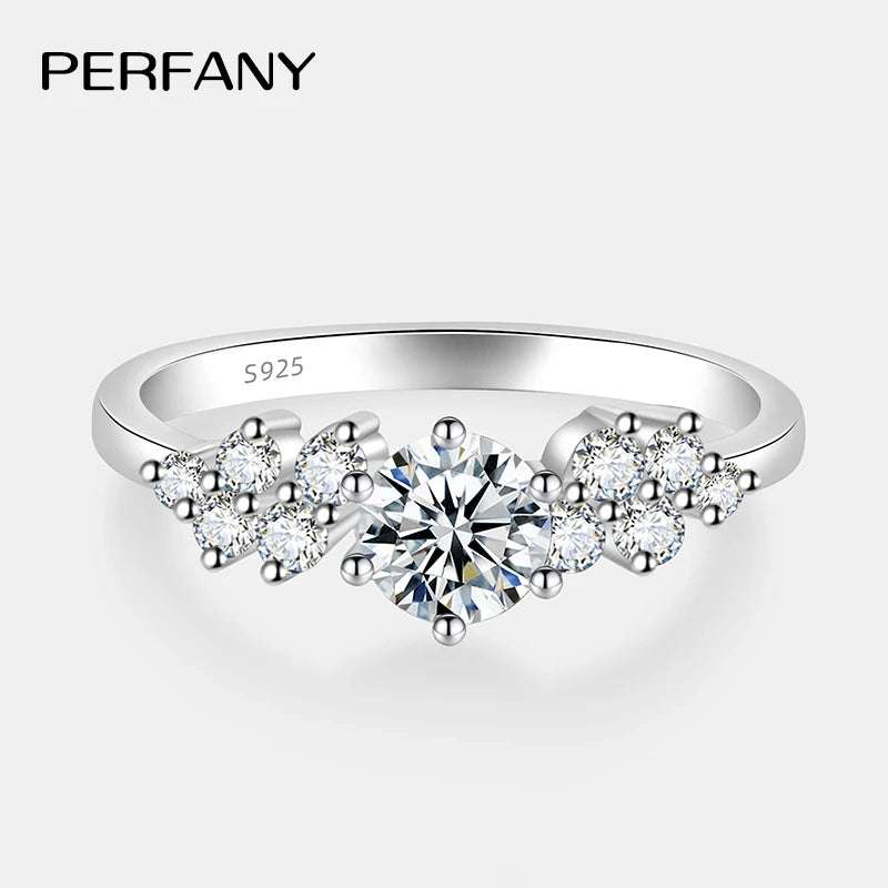 PERFANY 0.5CT Women's Moissanite Ring S925 Pure Silver Shining Laboratory Diamond Wedding Band Luxury Wedding Jewelry