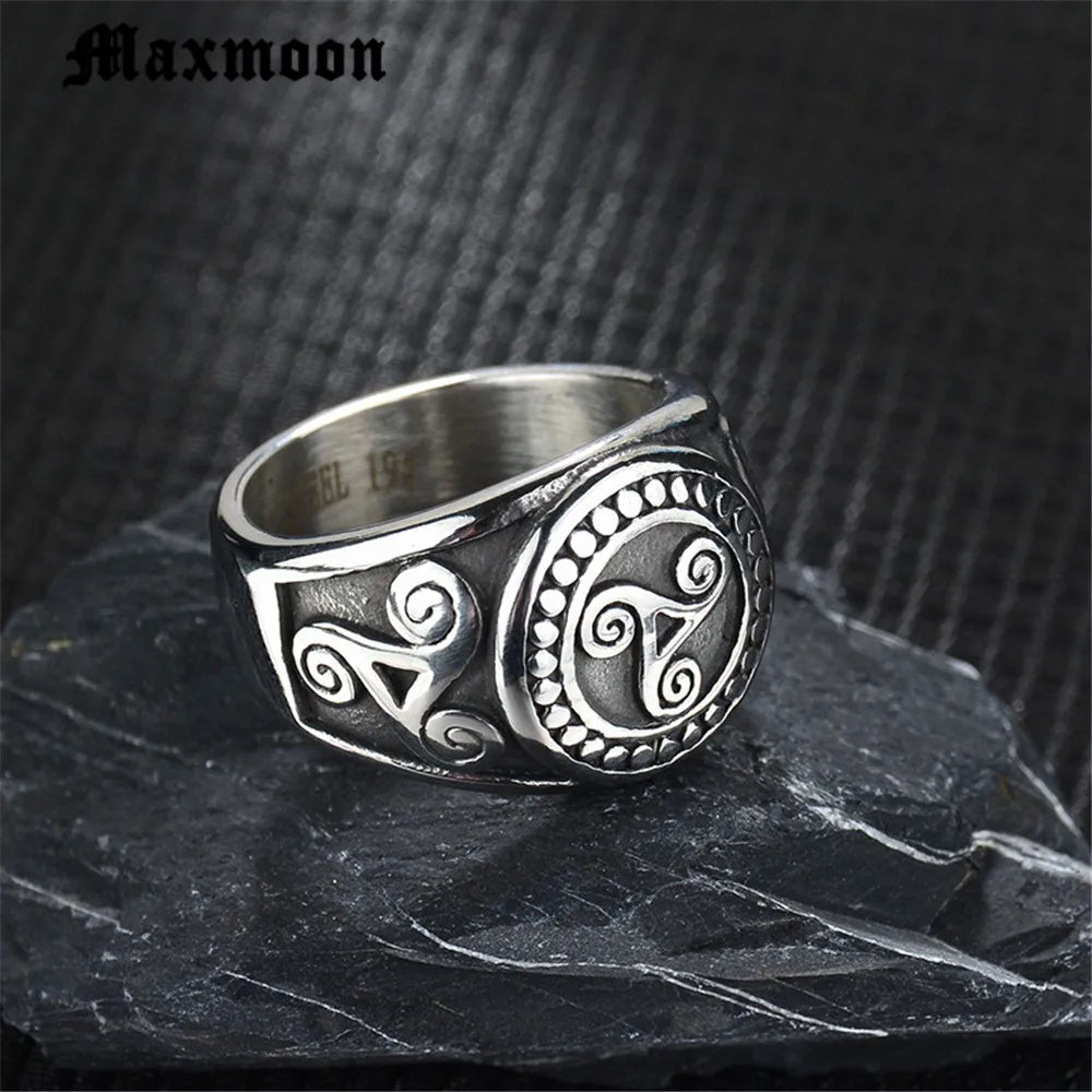 Maxmoon Punk Retro Teen Wolf Midi Ring Triskele Triskelion Allison Argent Stainless Steel Finger Signet Ring For Men Gift