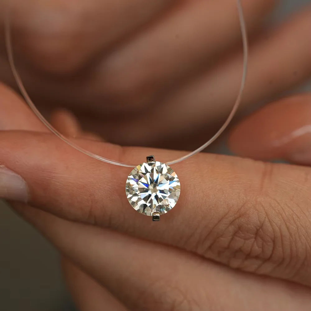 Serenity 1ct Moissanite Necklace Invisible Transparent Fishing Line Women Gift S925 Sterling Silver Pendant Necklace Plated 18K