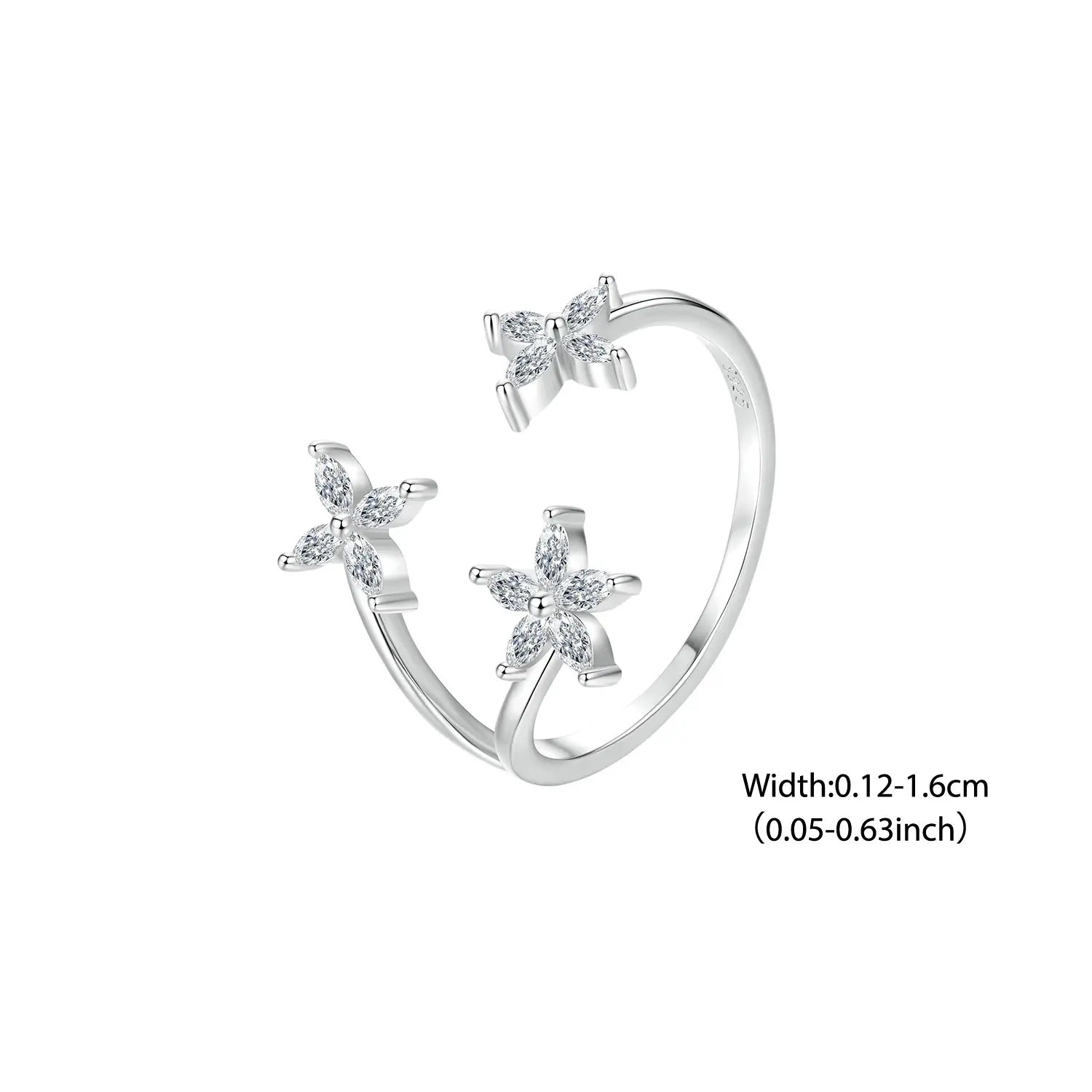 BISAER 925 Sterling SilverAutumn Leaves Open Ring Sparkling Leaf Zircon Band Plated White Gold for Women Party Fine Jewelry Gift