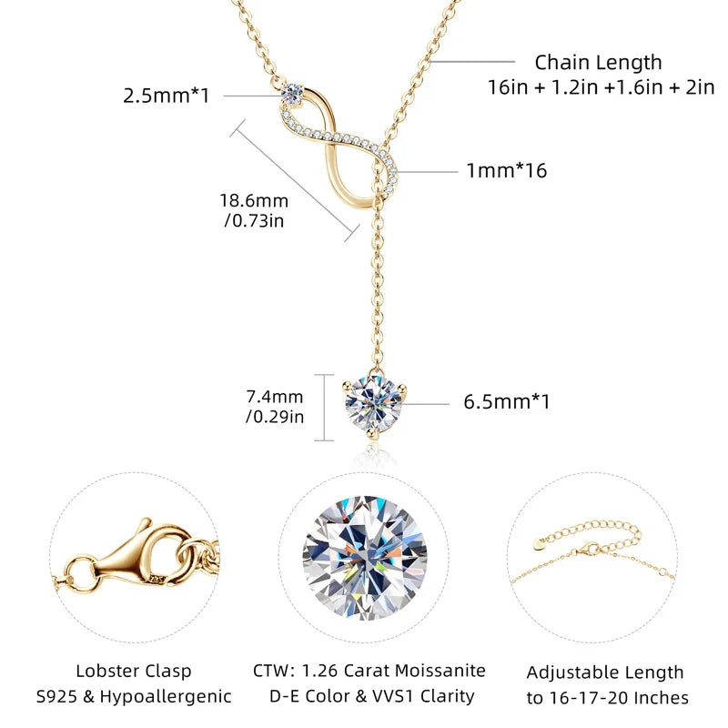 OXTAO D VVS1 6.5mm Moissanite Pandent Necklaces Female Real 925 Sterling Sliver Y Lariat Infinity Necklace Wedding Fine Jewely