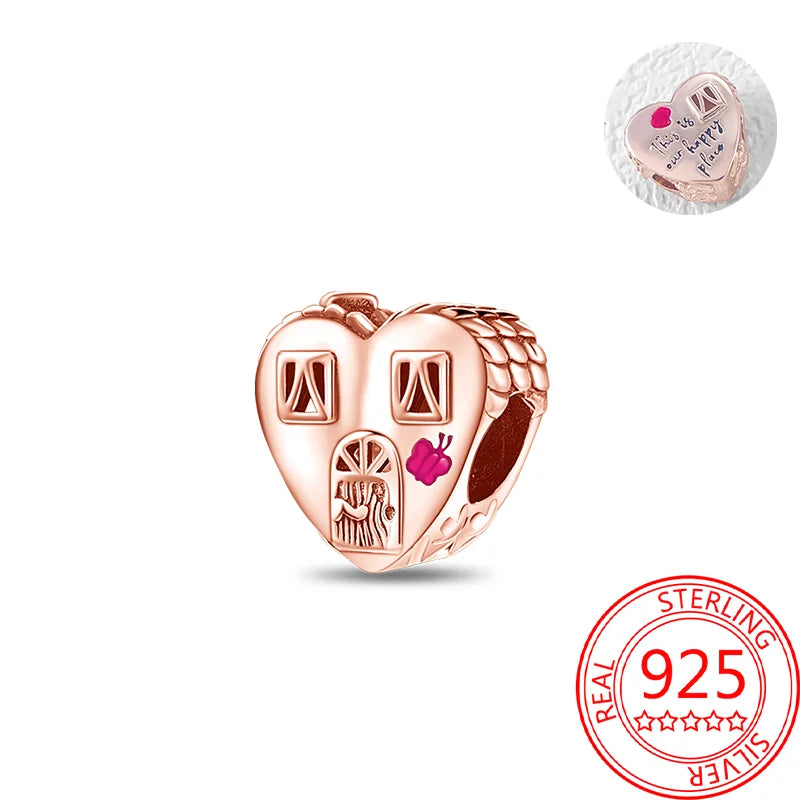 925 Sterling Silver Real Rose Gold Pink Octopus Summer Turtle Heart Dangle Charm Fit Original Bracelet Necklaces Bracelet Girl