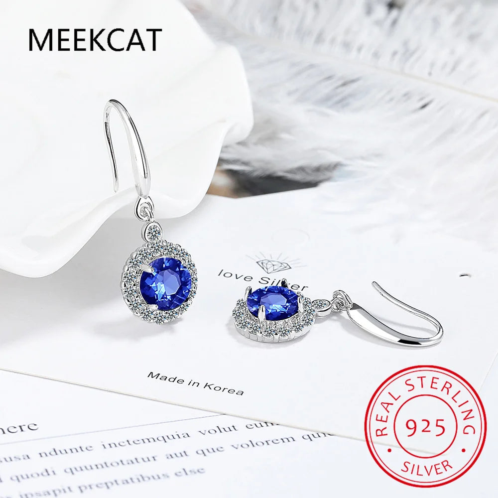 Round Genuine Red Garnet 925 Sterling Silver Drop Earrings for Women Fashion Engagement Jewelry Birthstone Brincos de Prata