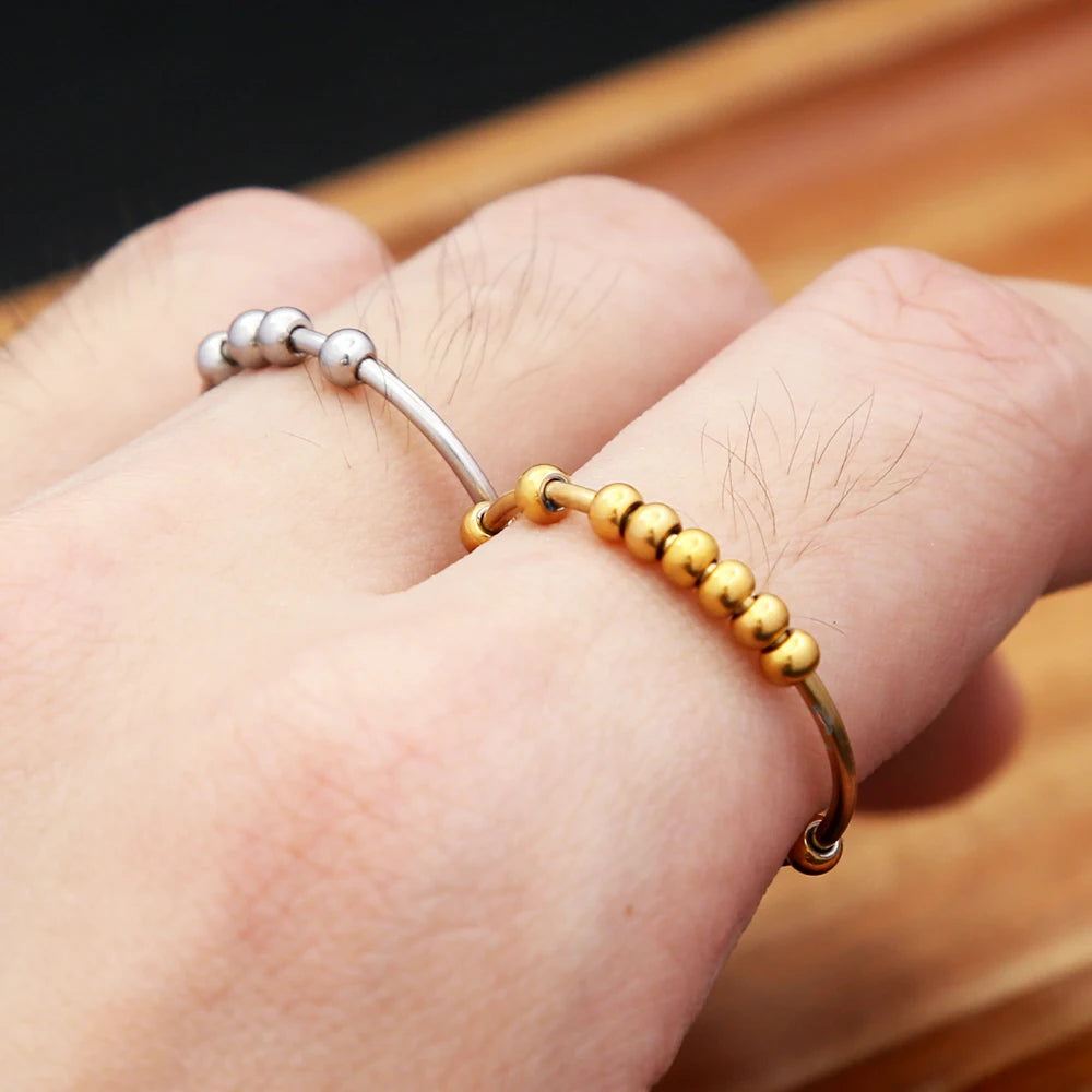 Fashion Simple Stainless Steel Rotate Freely Spinner Ring For Women Men Trend Spiral Bead Relief Antistress Jewelry Dropshipping - Madeinsea©