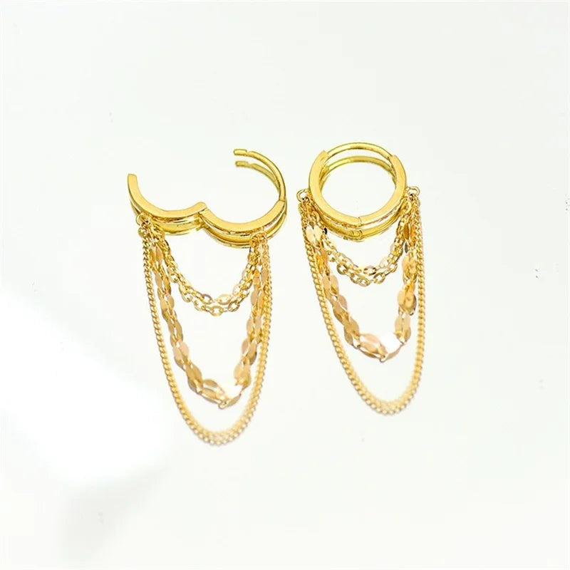 Real 925 Sterling Silver Plated 18K Gold Tassel Stud Earrings for Women Wedding Trendy Fine Jewelry