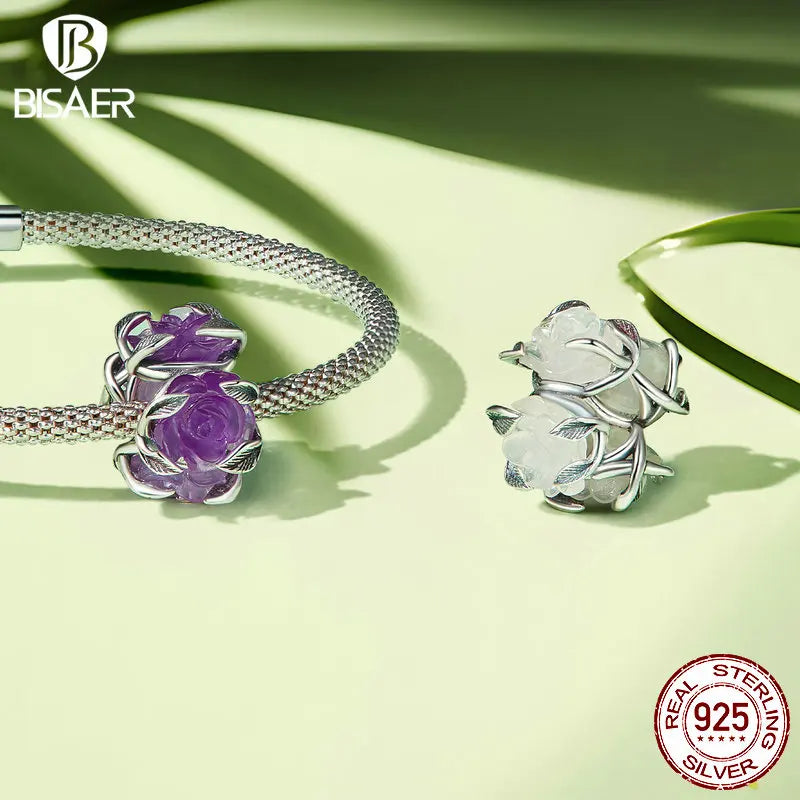 BISAER Pendentif en forme de rose blanche en argent sterling 925 avec changement de rayonnement ultraviolet, 4 couleurs, pour bracelet à faire soi-même, bijoux pour femmes