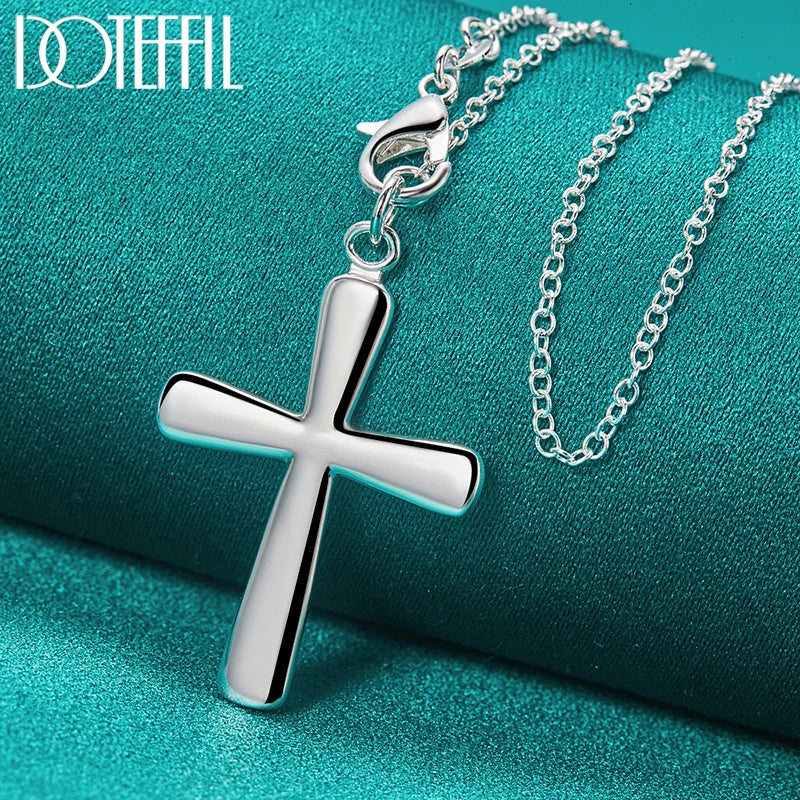 DOTEFFIL 925 Sterling Silver Cross Heart Pendant Necklace For Woman Man Wedding Engagement Party Charm Jewelry