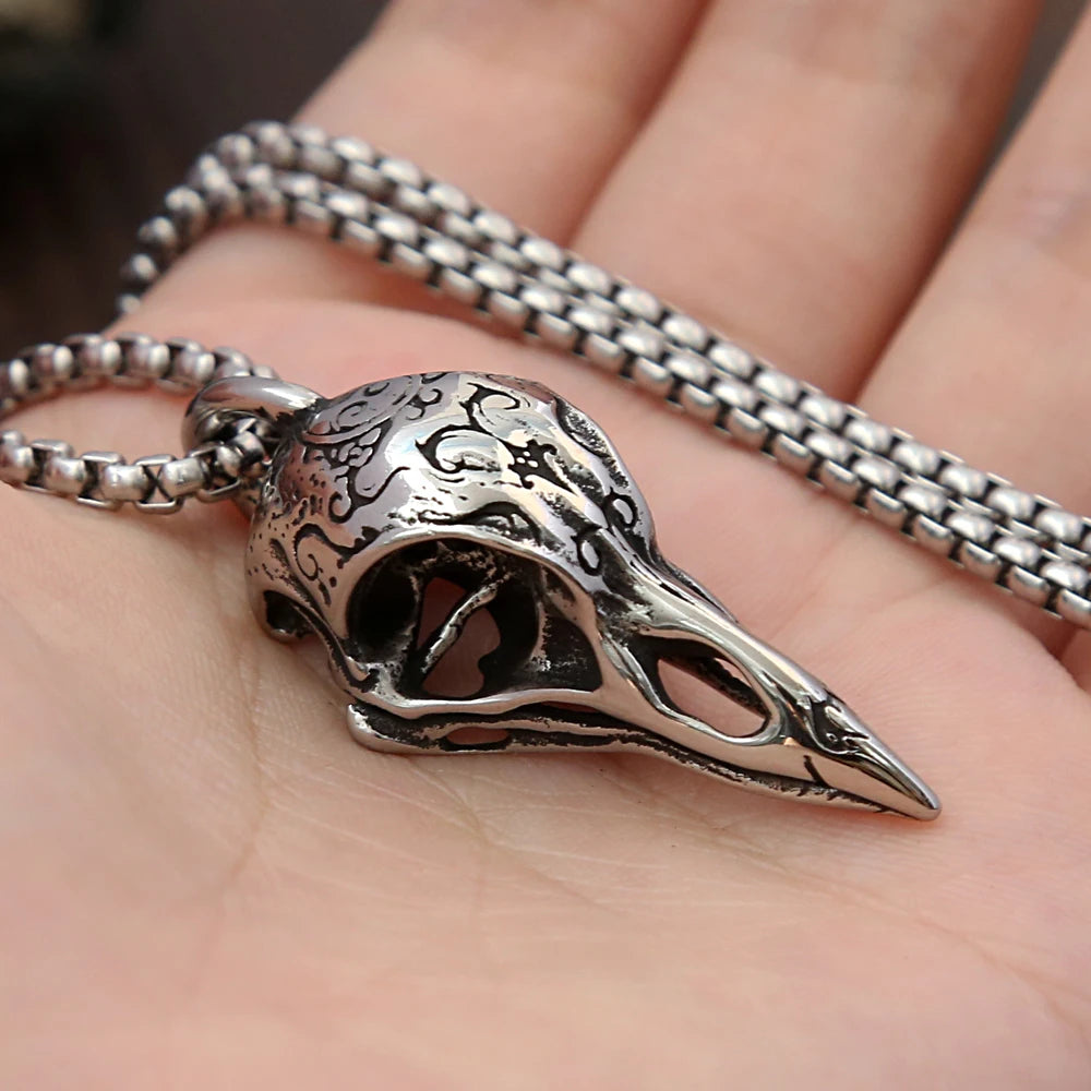Retro Nordic Odin Crow Skull Pendant for Men Women Gothic 316L Stainless Steel Raven Skull Necklace Fashion Jewelry Droshipping