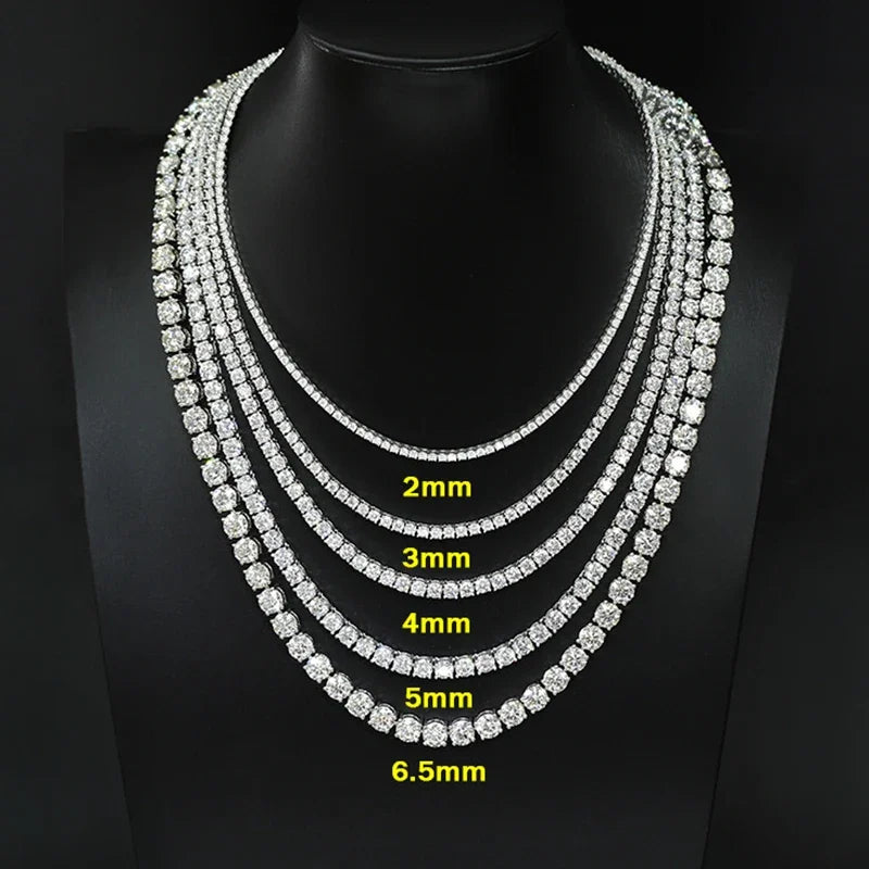 EWYA Real 2.5/3/4/5mm Full Moissanite Tennis Necklace for Women 925 Sterling Silver Diamond Neck Chains Necklaces Fine Jewelry