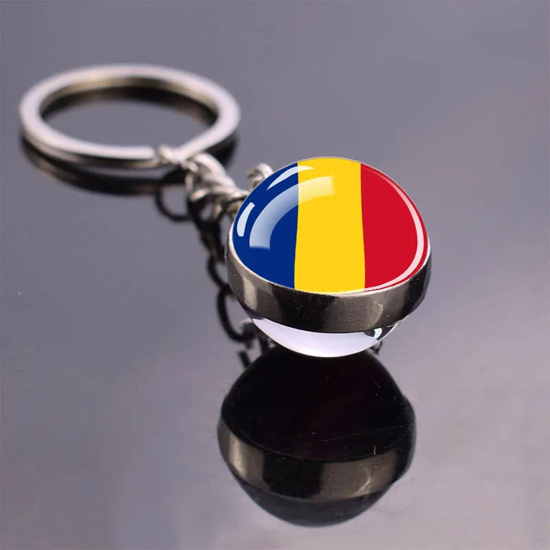 Europe Countries Flag Glass Ball Keychain Russia France Spain UK Italy Poland Ukraine Flag Keyring Travel Gift