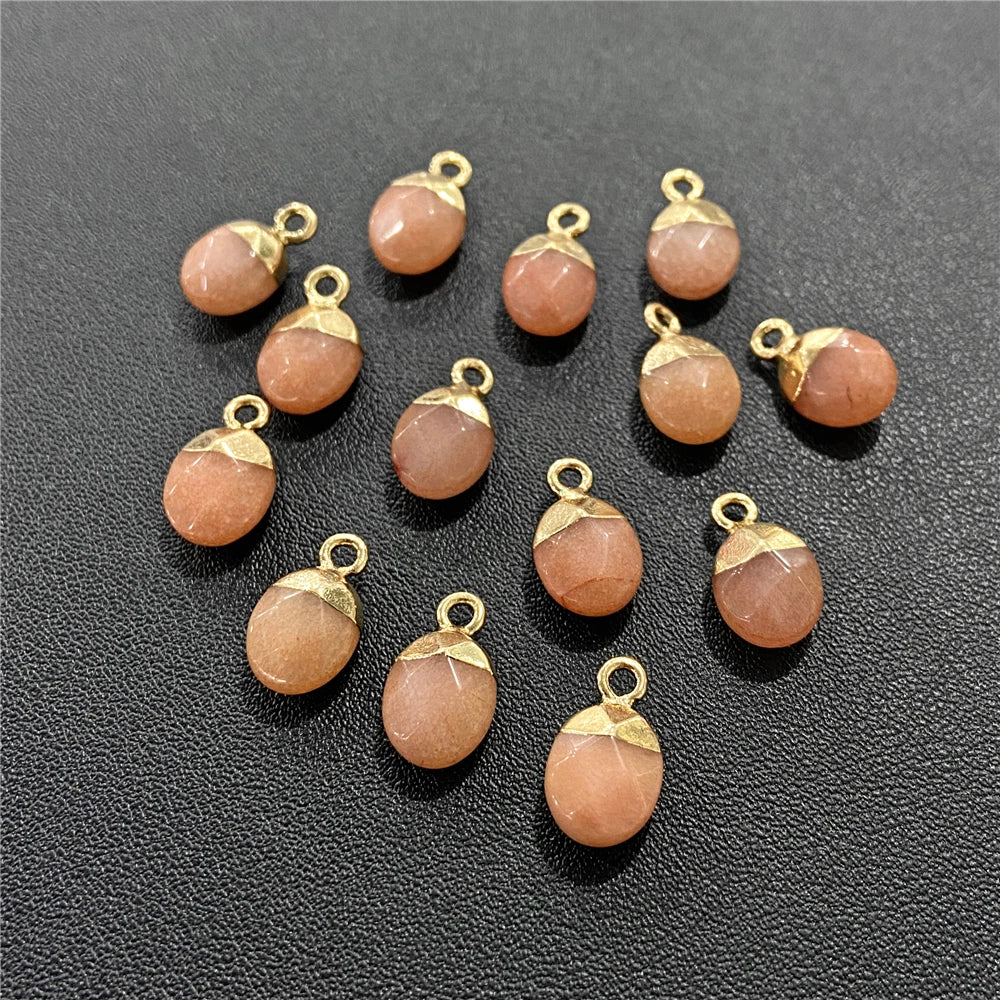 6x10mm Natural Faceted Oval Shape Stone Pendant Chalcedony Quartz Howlite Charms For Jewelry Making DIY Earring Accessories 5Pcs