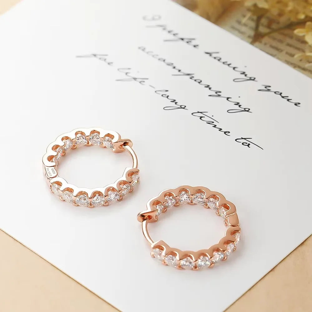 Serenity 2.6ct Rose Gold Moissanite Earrings Women Wedding Gift S925 Sterling Silver Lab Diamond Hoop Earrings Jewelry Wholesale - Madeinsea©