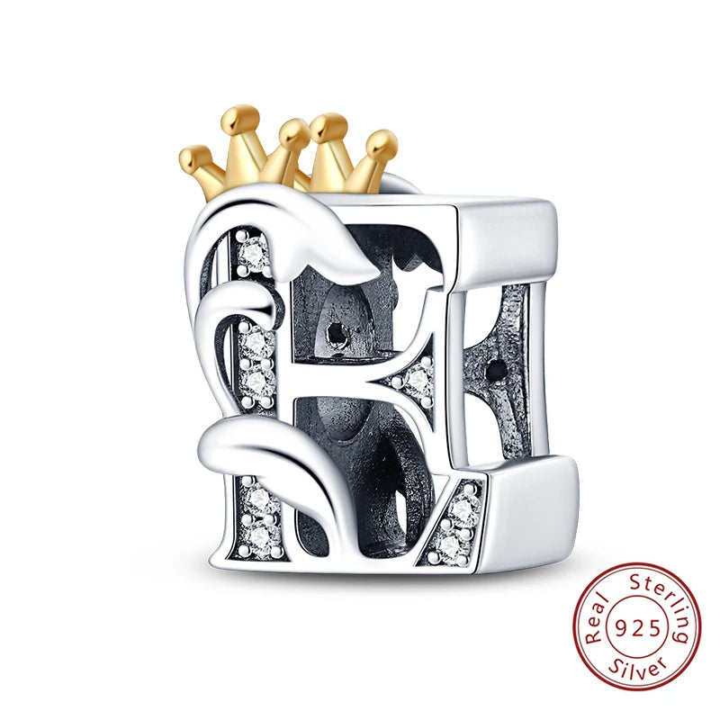 925 Sterling Silver 26 Alphabet A-Z Crown Letters Charms Bead Fit Original Bracelet Fine DIY Charm For Woman Anniversary Jewelry