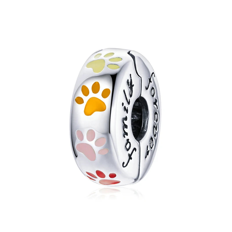 Bamoer 925 Sterling Silver Paw Print Silicone Beads Retro Pet Heart Charm for Women Teen DIY Lovely Bracelet Jewelry Accessories