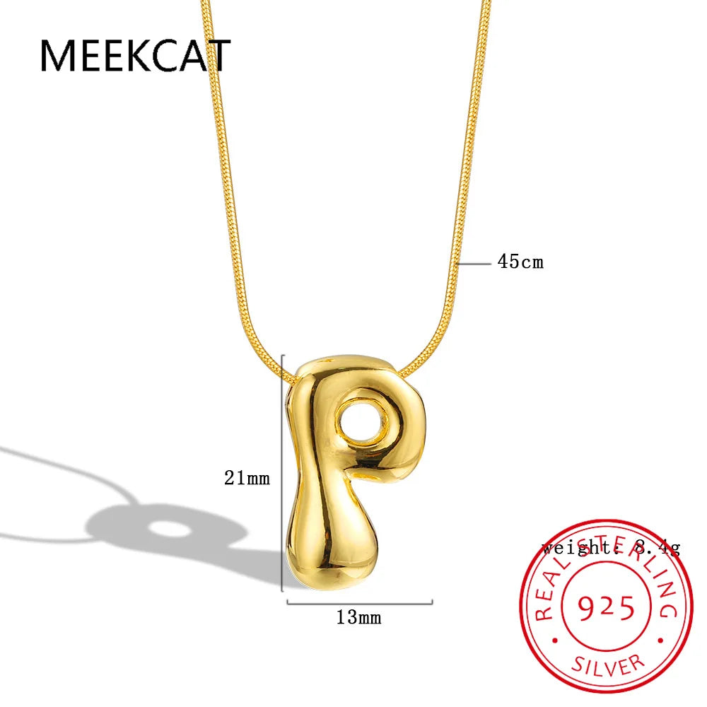 Collares 925 Sterling Silver Chunky Alphabet Balloon Bubble Initial Letter Pendant Necklace for Women Men Charm Necklaces