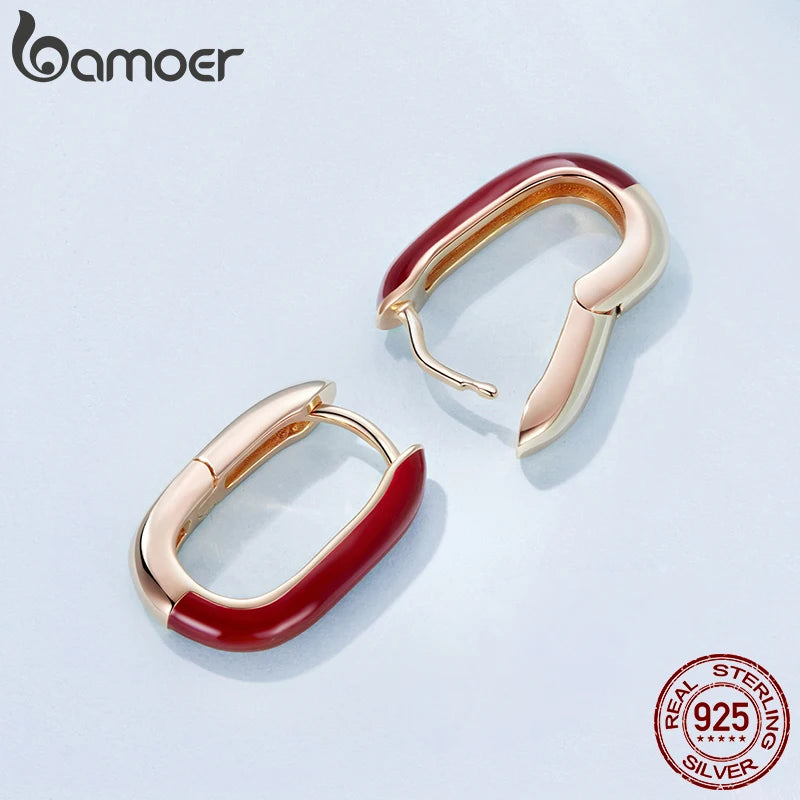 BAMOER 925 Sterling Silver Angela Red Double Heart Stud Earrings Bowknot Cross Earrings for Women Teens Cute Huggies Jewelry