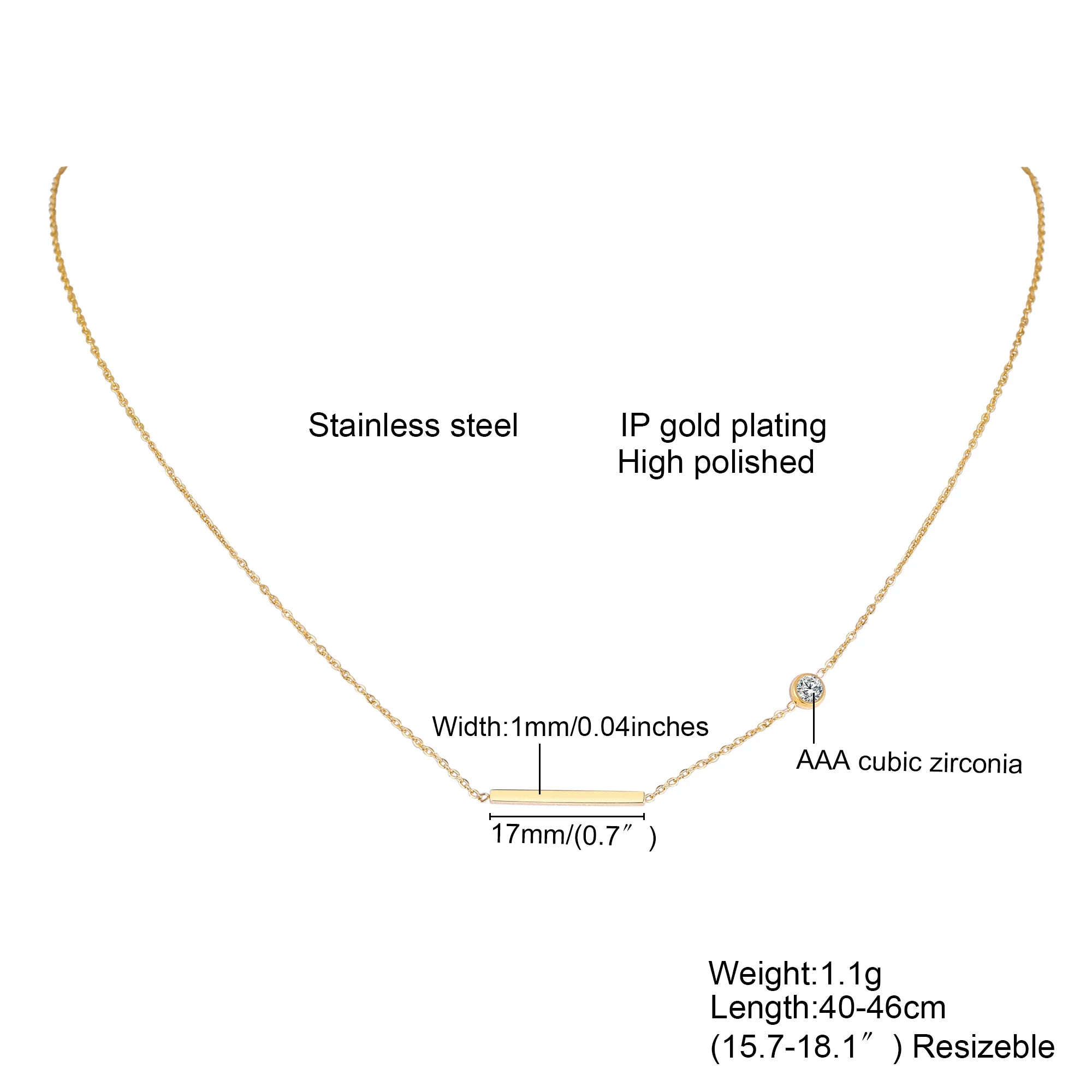 Vnox Gold Color Bow Single Zircon Chain Necklace For Women Stainless Steel Heart  Accessories Pendent Necklace Light Jewelry