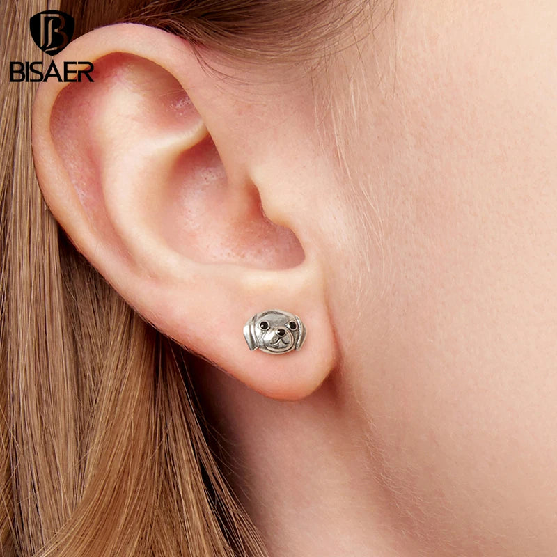 BISAER 925 Sterling Silver Labrador Stud Earrings Lovely Pet Animals Stud Ear for Women & Girls Party Labrador Fine Jewelry Gift