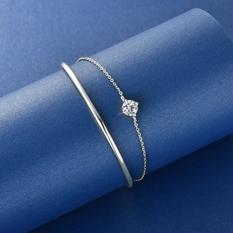 6.5mm 1.0CT Moissanite Four Claw Single Stone Bracelet for Women 925 Sterling Silver Round Cut Wedding Party Fashion Jewelry Gif