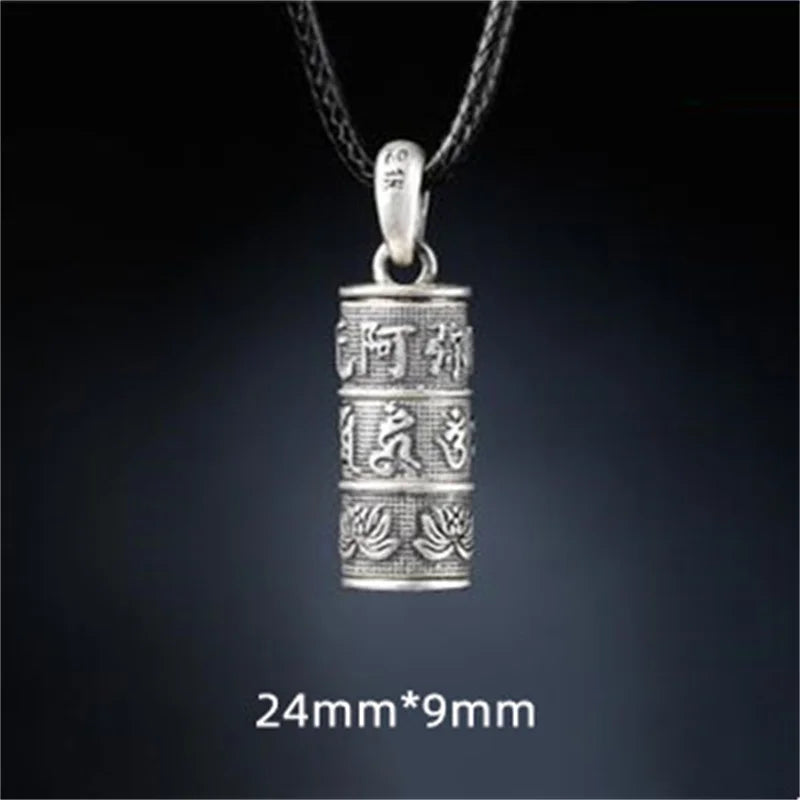 Shurangama Mantra Pendant Male Gawu Box Necklace Silver 925 Chain Women Retro Lotus Sutra Namo Amitabha Necklace For Men Jewelry