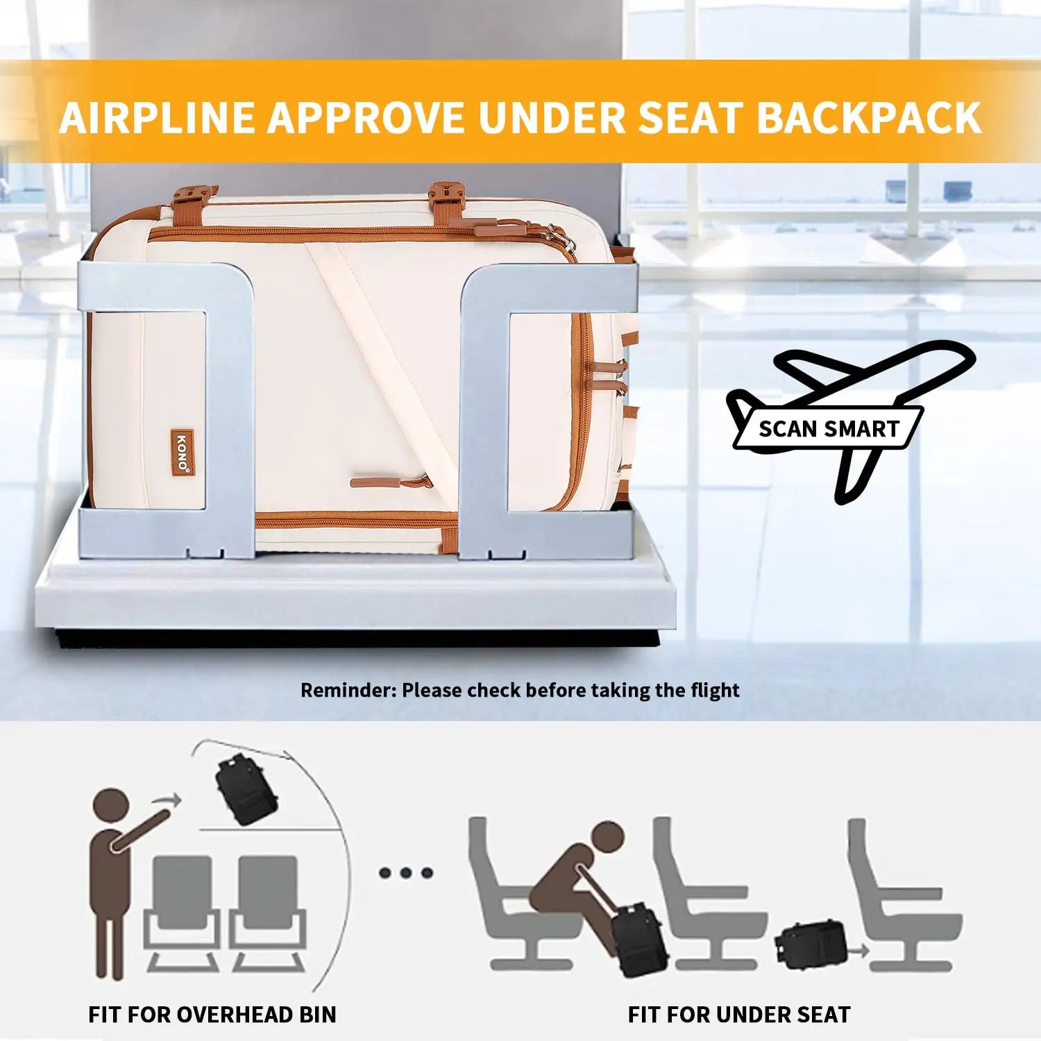 Kono Kabinentasche 40x20x25 für Ryanair, Untersitz-Reisegepäck, Rucksack, Kabinengröße 20L
