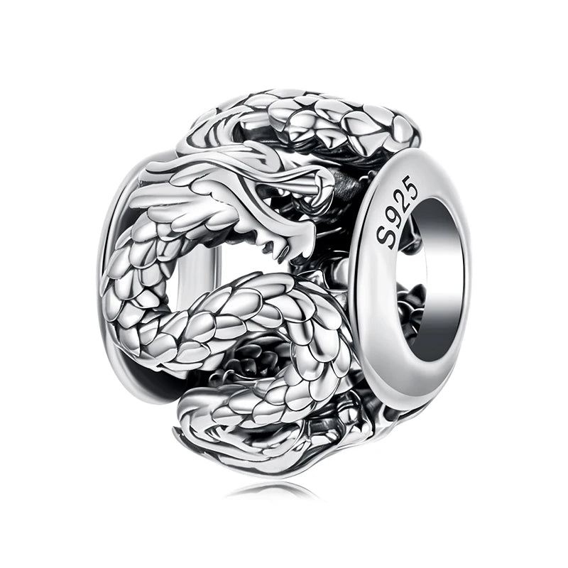 WOSTU 925 Sterling Silver Vinatge Dragon Charm Snake Bead Demon Eye Pendant Fit Original Bracelet Necklace For Women DIY Jewelry