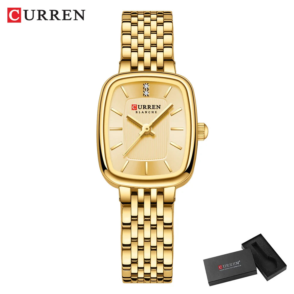 CURREN Fashion Rectangular Ladies Watches New Quartz Waterproof Stainless Steel Strap Wristwatch for Women