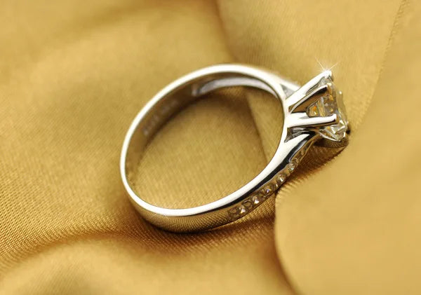 Luxury 925 Sterling Silver Classic Ring for Women Six claw jewelry simple 70ct diamond ring imitation diamond women's ring - Madeinsea©