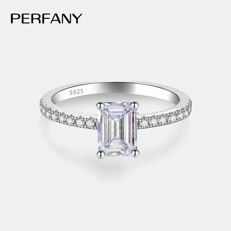 PERFANY 1/2CT Emerald/Radiant Cut Moissanite Ring for Women S925 Pure Silver GRA Laboratory Diamond Bridal Wedding Jewelry