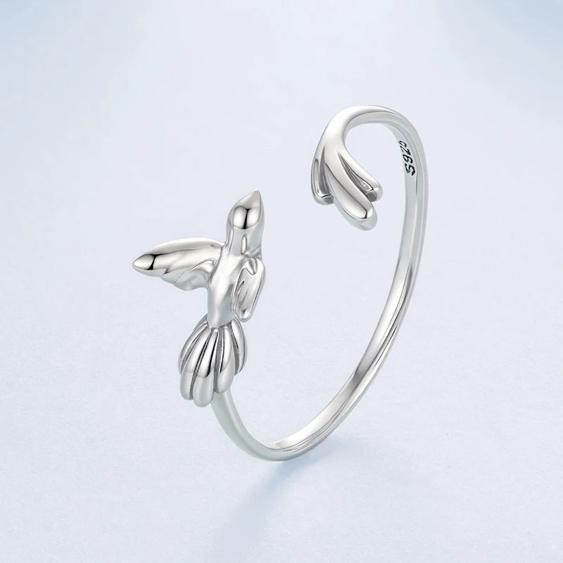 WOSTU 925 Sterling Sliver Bird Open Ring For Women, Solid Silver Stackable Party Rings Funny Jewelry Birthday Gift For Girl