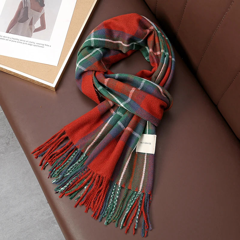 Winter Plaid Scarf Design Women Cashmere Pashmina Warm Shawl Lady Wrap Tassel Scarves Knitted Men Foulard Thick Blanket 2024 - Madeinsea©