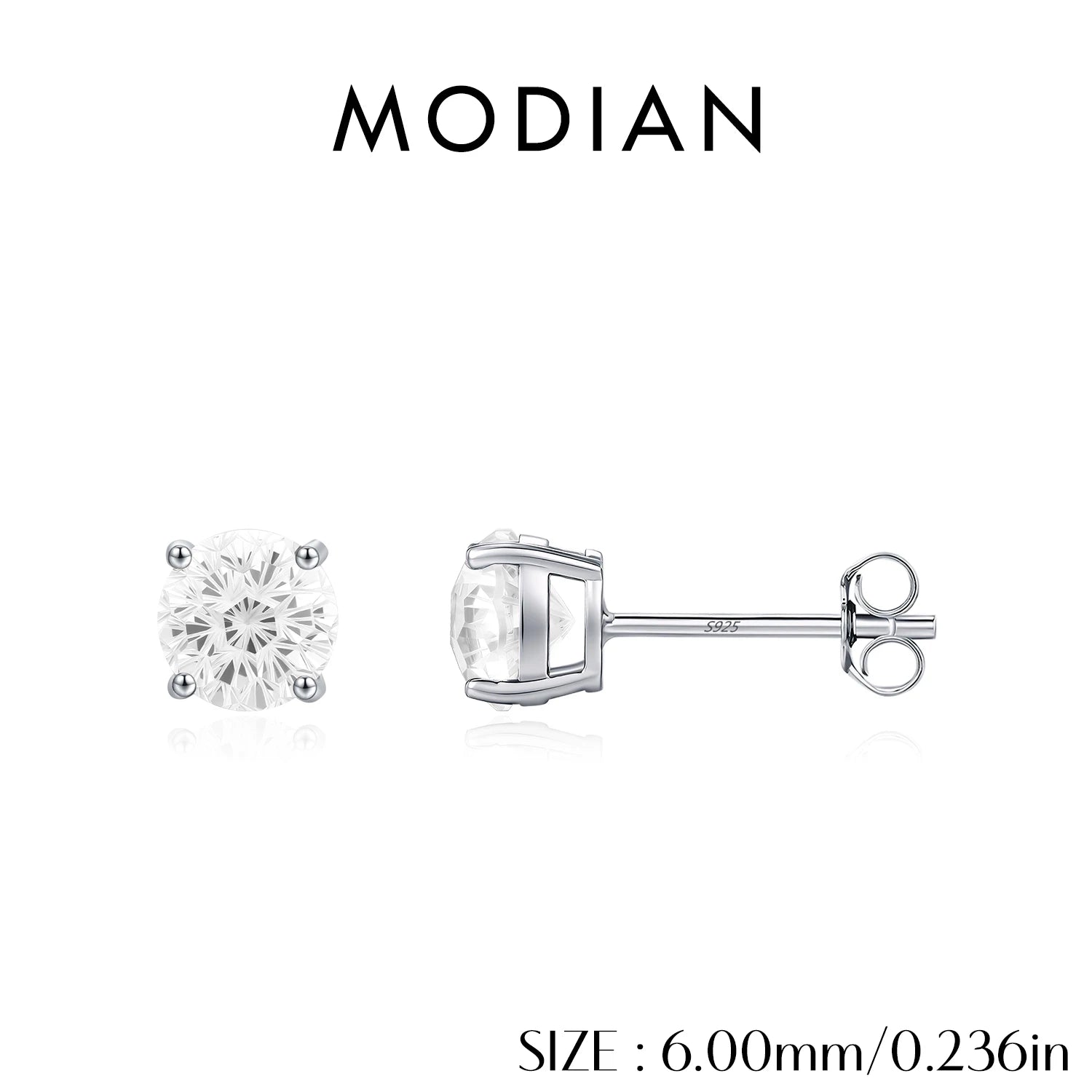 MODIAN 4 Sizes Unisex Ear Studs 925 Sterling Silver Exquisite Firework Cut Round CZ Studs Earrings For Women Fine Jewelry