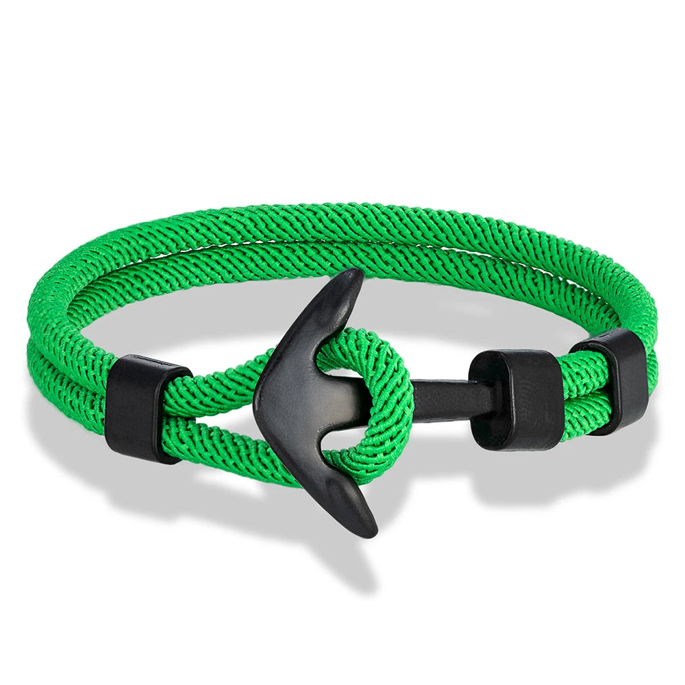 MKENDN Anker-Armbänder für Herren, doppelsträngiges nautisches Überlebensseil-Armband für Damen, schwarze Sportschnalle, wasserdichter Schmuck