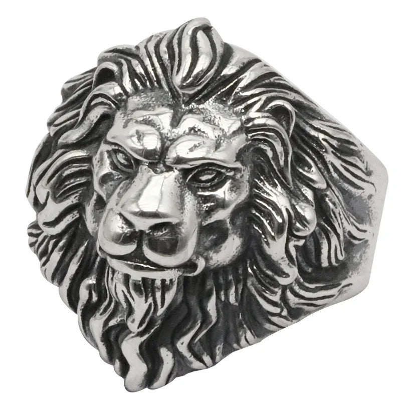 Retro Lion Head Large Ring For Men Silver Color Punk Gothic Open Ring Handmade Jewelry Rock Hiphop Biker Accessories Man Gift