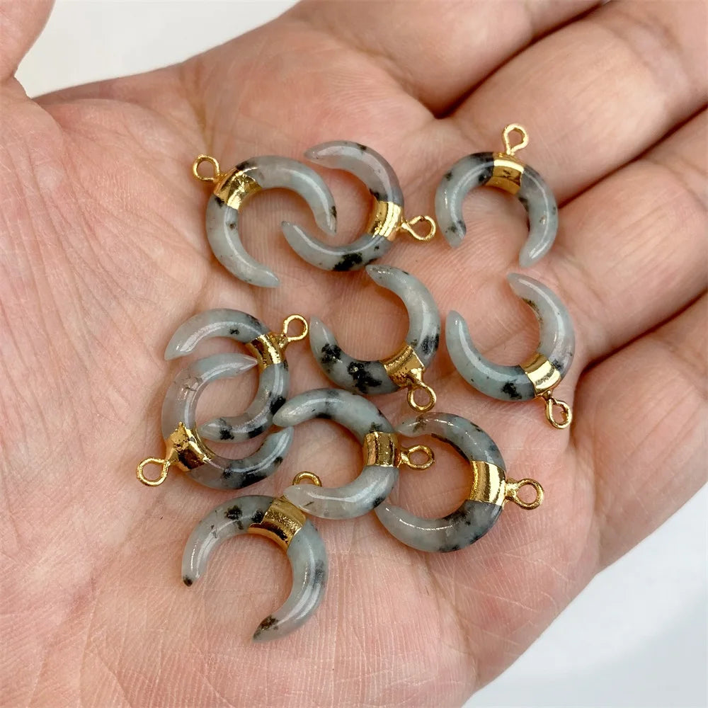 3PCS/lot Natuarl Moon Shape Gems Stone Pendant 16x15mm Labradorite Lapis Lazuli Jade Charms For Jewelry Making Necklace Earrings